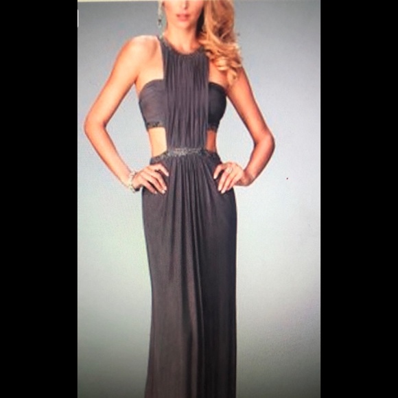Grey Beaded Layer Cutout Gown (Rhinestones) - Picture 1 of 14